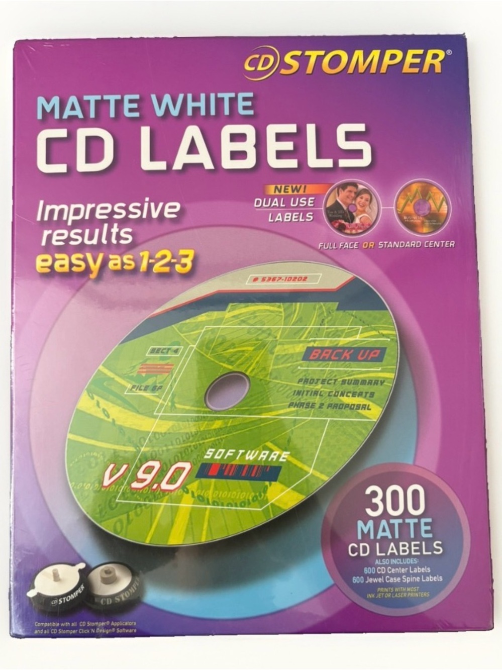 Avery CD Stomper 300 Labels Matte White Standard Full Face Center & Spine Labels